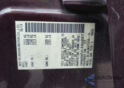 2014 Nissan Maxima 3.5 S/3.5 Sv из США, поврежденный, VIN 1N4AA5AP1EC486887